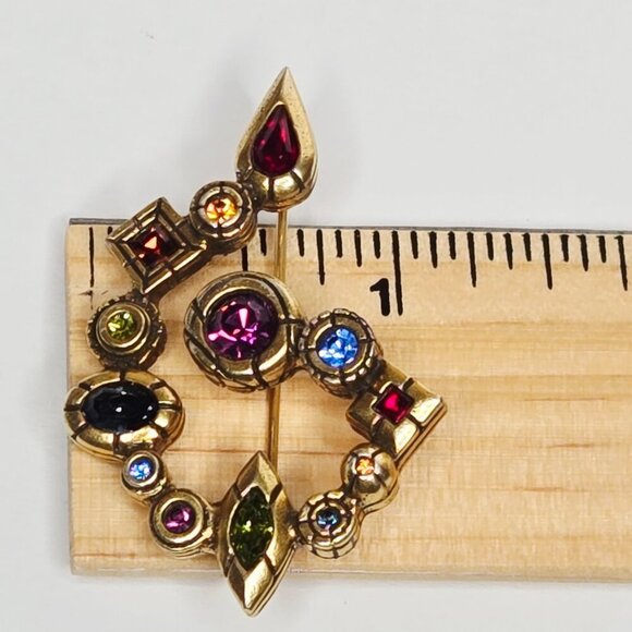 Patricia Locke Vintage Multi-Color Swarovski Crystal Gold Tone Pin Brooch Signed - Picture 5 of 6